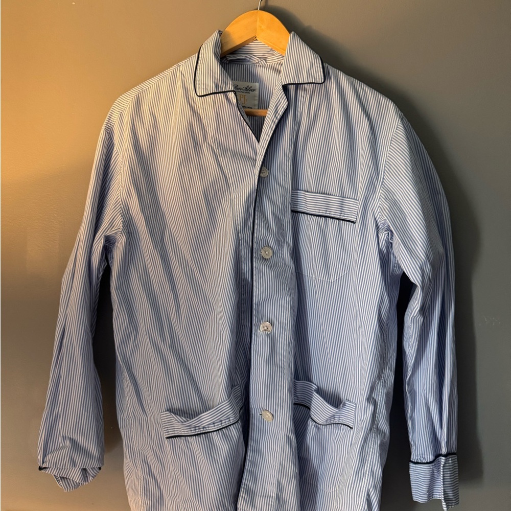Ben Silver Charleston Men's Blue and White Stripe with Navy piping pajama set